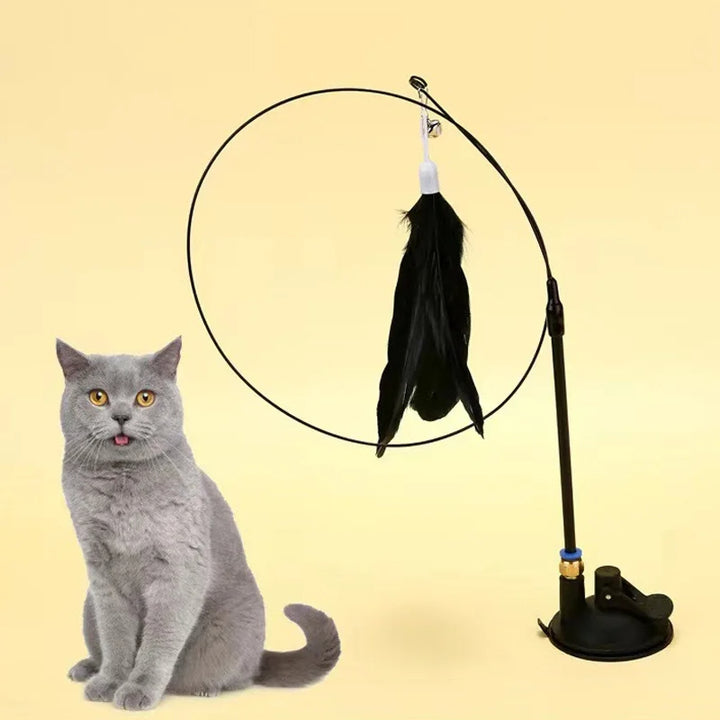 Brinquedo Interativo para Gato Varinha Pena com Ventosa Preto