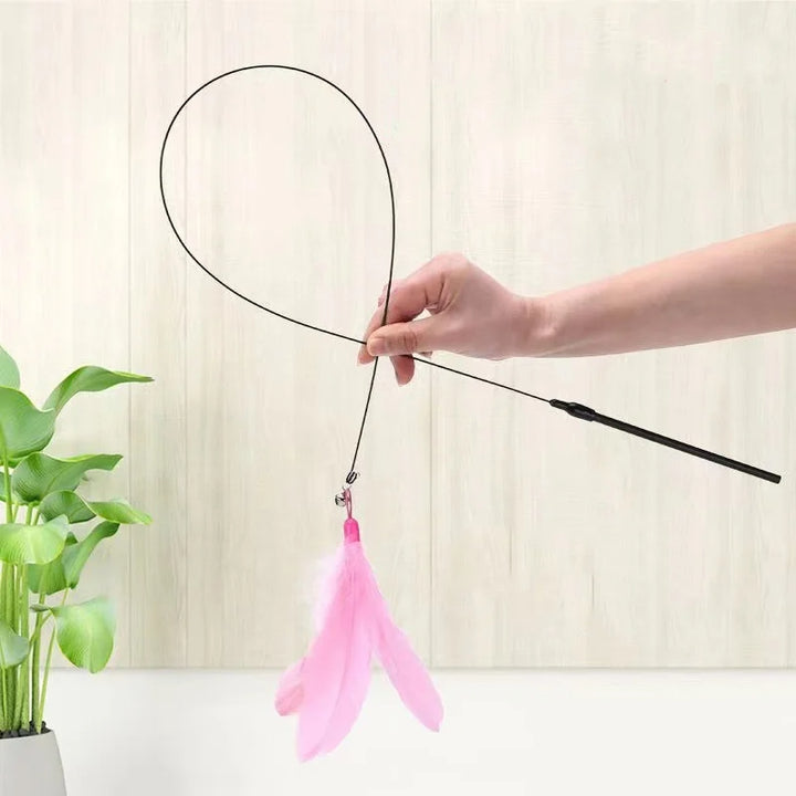 Brinquedo Interativo para Gato Varinha Pena com Ventosa Rosa
