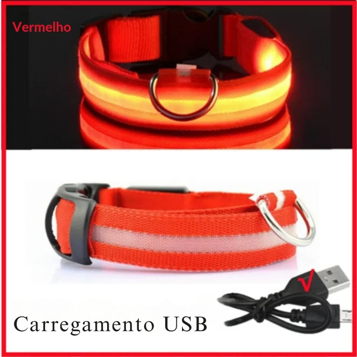 Coleira Led Recarregável Para Cachorro Vermelho
