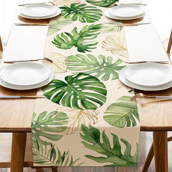 Trilho de Mesa com Estampa de Folhas de Palmeira Tropical