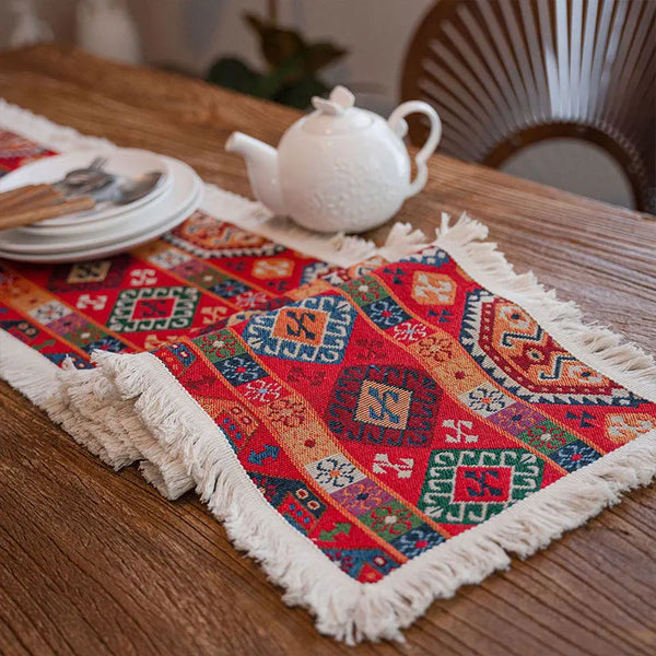 Trilho de Mesa Vermelho Estilo Étnico