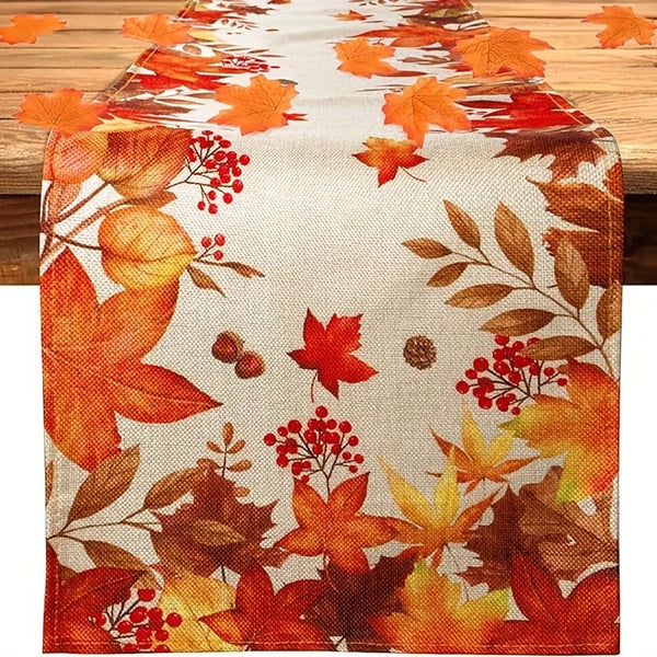 Trilho de Mesa de Linho com Estampa de Folhas de Outono